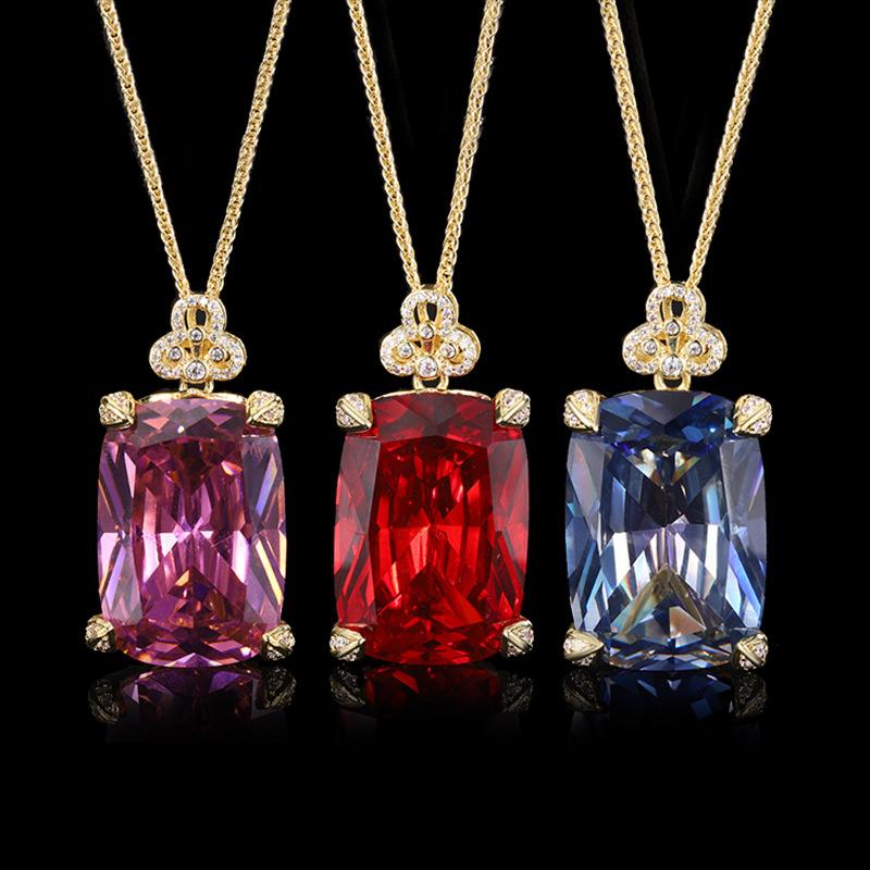 New Jewelry Copper Bottom Gold Plated Fashion Imitation Color Treasure Dafang Diamond Gold Pendant Necklace 20 * 28