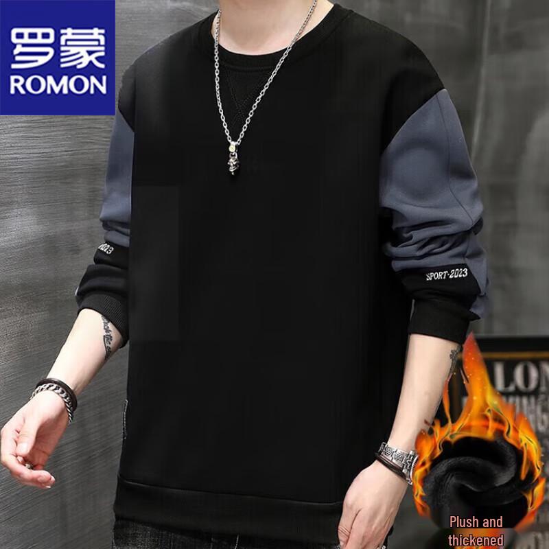 

ROMON Men s Fleece-Lined Crewneck Long Sleeve T-Shirt 4XL