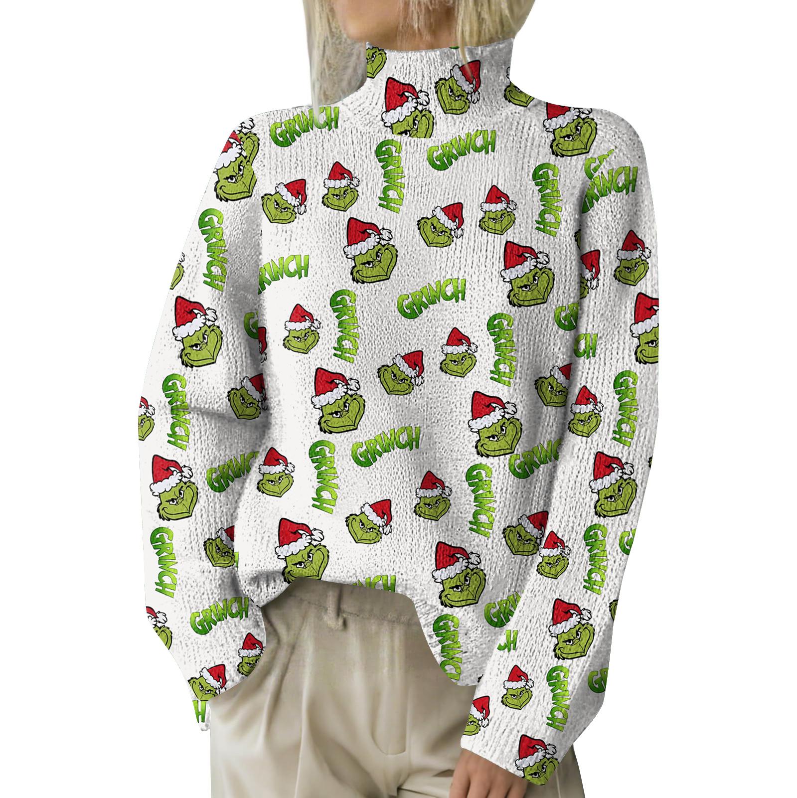 

Рождественские толстовки для женщин Вязаный свитер Милая рубашка Осенняя водолазка Пуловер Топы XL белый