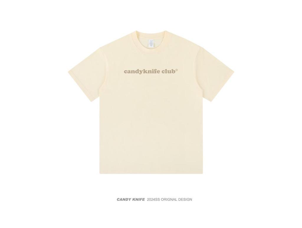 Unisex Retro Minimalist Letter Print Crew Neck T-Shirt - Heavyweight Cotton, Loose Fit, Short Sleeve Summer Style.