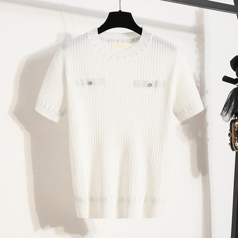 

MOJTA Женская летняя свободная трикотажная блузка с круглым вырезом и короткими рукавами XL белый