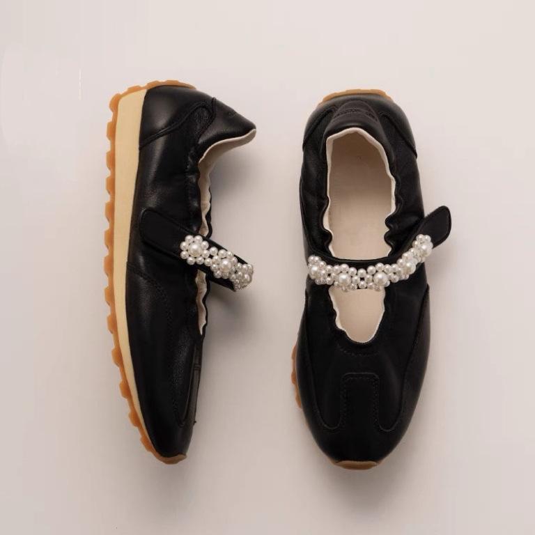 Schaffell-Version~ Lässige Sportschuhe Damens Ballerinas Plateau Perlen-Riemen Vielseitig Forrest Gump Schuhe Mary Jane Schuhe