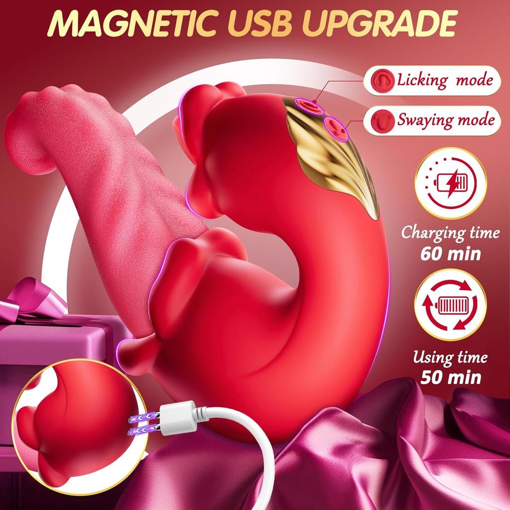 Vibrator Adult Sex Toys for Women - 4 in 1 Tongue Thrusting Vibrators Dildo Rose Sex Toys