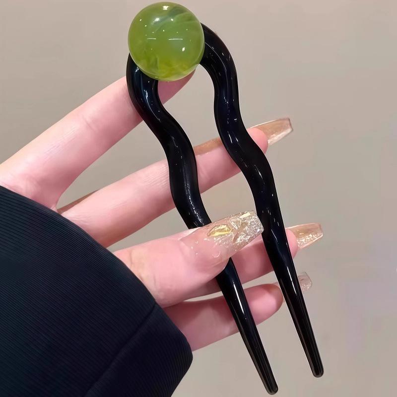 U-shaped Acetic Acid Hairpin Simple Beads Hair Stick Women Girls Colored U-Shaped Irregular Hairpin Jewelry Styling  Accessories