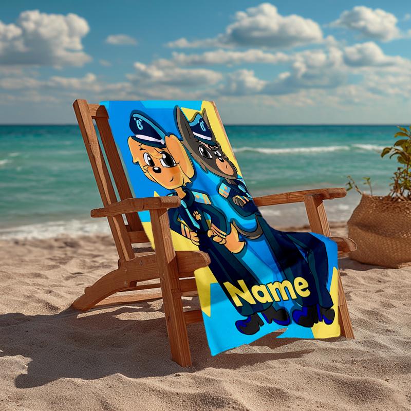 Custom Name Ultra-Soft Beach Towel with Sheriff Labrador Theme,Ideal for Pool - Camping, Diving - Perfect Travel Essential, Vibrant Beach Towel.
