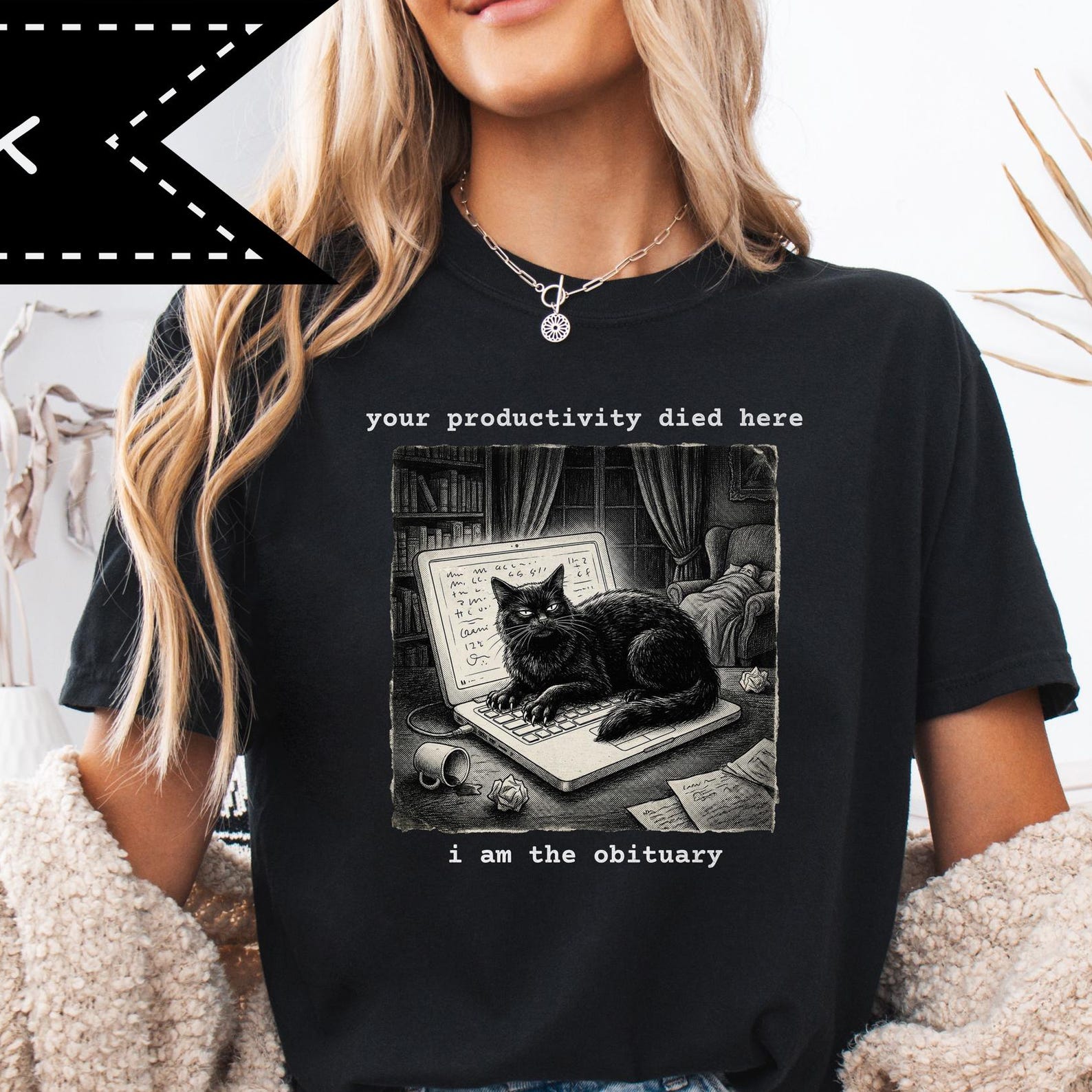 Productivity Black Cat Tee, Chaotic Workwear Graphic Tee, Retro Grunge Kitten T-Shirt 4XL