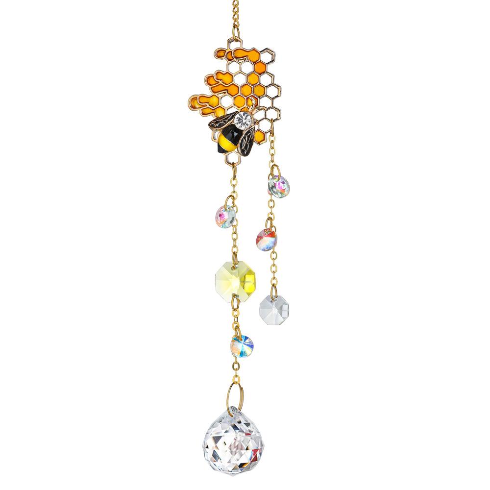 Hanging Crystal Suncatcher Bee Daisy Honeycomb Ornament Crystal Prism Rainbow Maker Window Garden Decorative Holiday Present