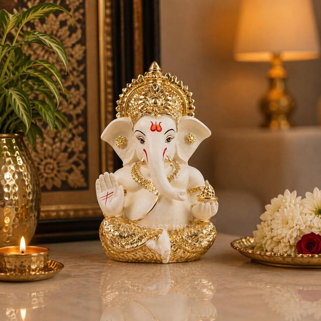 Ganesha Gold Idol for Car Dashboard Ganesha Murti Ganpati Idol for Home Decor Puja Lord Ganesh Statue Gift