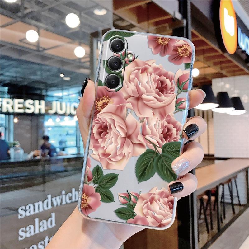 

М який прозорий силіконовий чохол з квітами для Samsung A55 A35 Xiaomi Redmi Note 13 Pro 13C iPhone 15 Камера Протиударний захисний чохол-бампер Realme 12x