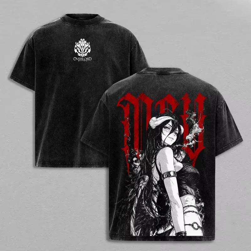 Hot Sale Anime Overlord Peripherals Graphic Print T-shirt Men Women Cotton Retro Washed Harajuku Y2K Fashion Loose Casual Oversized Top Summer New Tee