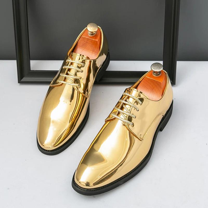 Men's Casual Leather Shoes Classic Business Dress Shoes Lace Up Oxford Shoe Fashion Banquet Party Shoes Gold Silver Wedding Shoe