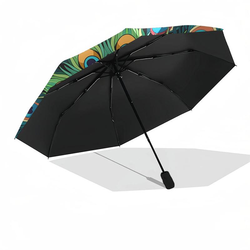 1pc Peacock Feather Mandala Design Umbrella with Plastic Handle,Suitable for All Seasons Home Travel Outdoor UmbrellaDD1082