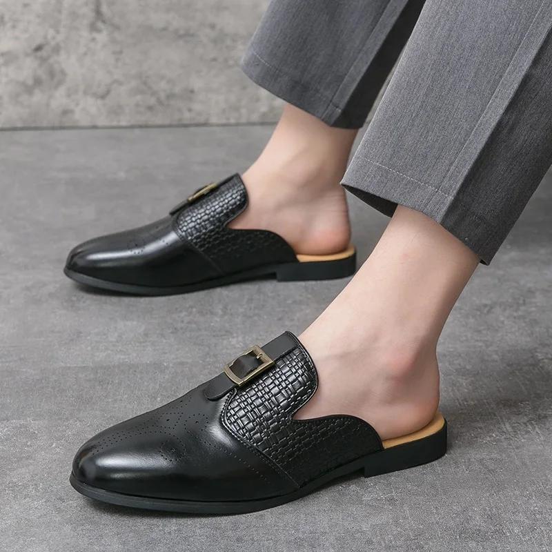 Summer Men Slippers Driving Brogues Shoes Male Belt Buckle Casual Mules Moccasins Breathable Penny Loafers Shoes for Men