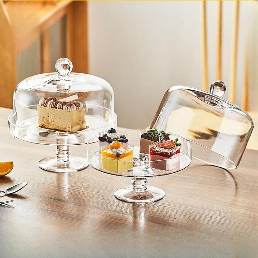 Glass Cake Stand with Lid Multiuse Bread Plate for Hotels Party Shop Display S