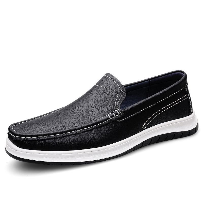 Men s Handmade Leather Loafers: Spring-Summer Casual Flat Slip-on Shoes 44 чёрный
