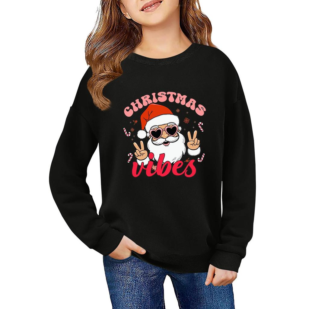 Children's Fashionable Casual Long-sleeved Loose Christmas Print Pullover Sweatshirt