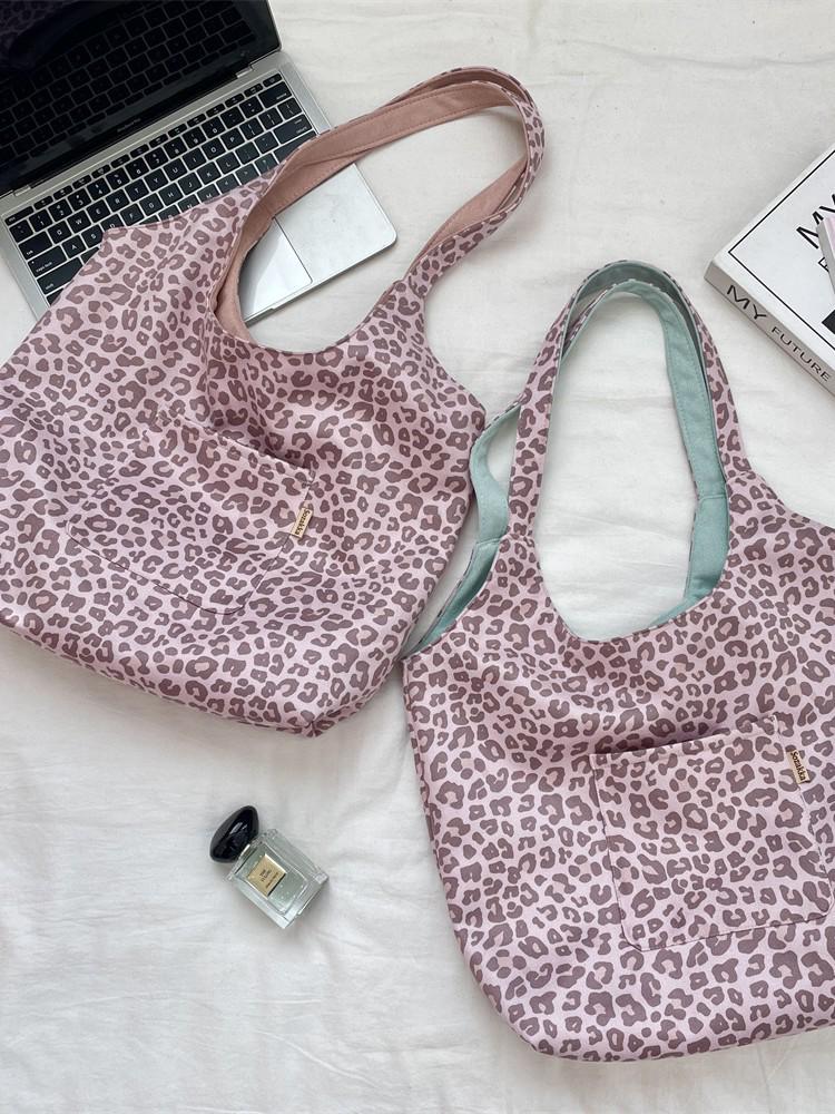 Korean Retro Leopard Print Suede Shoulder Bag - Chic Double-Sided Tote for Early Autumn
