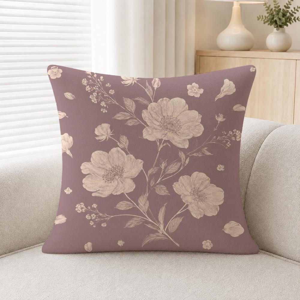 Floral Print Petal Illustration Print Cushion Cover Soft Plush Fluffy Throw Pillow Cases For Sofa Bedroom Home Decor