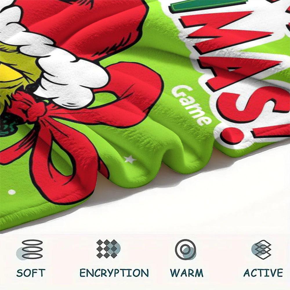 Christmas Grinch Cartoon printing Flannel Blanket Bedroom Sofa Camping Warm blanket Gifts for family and friends-MJ021