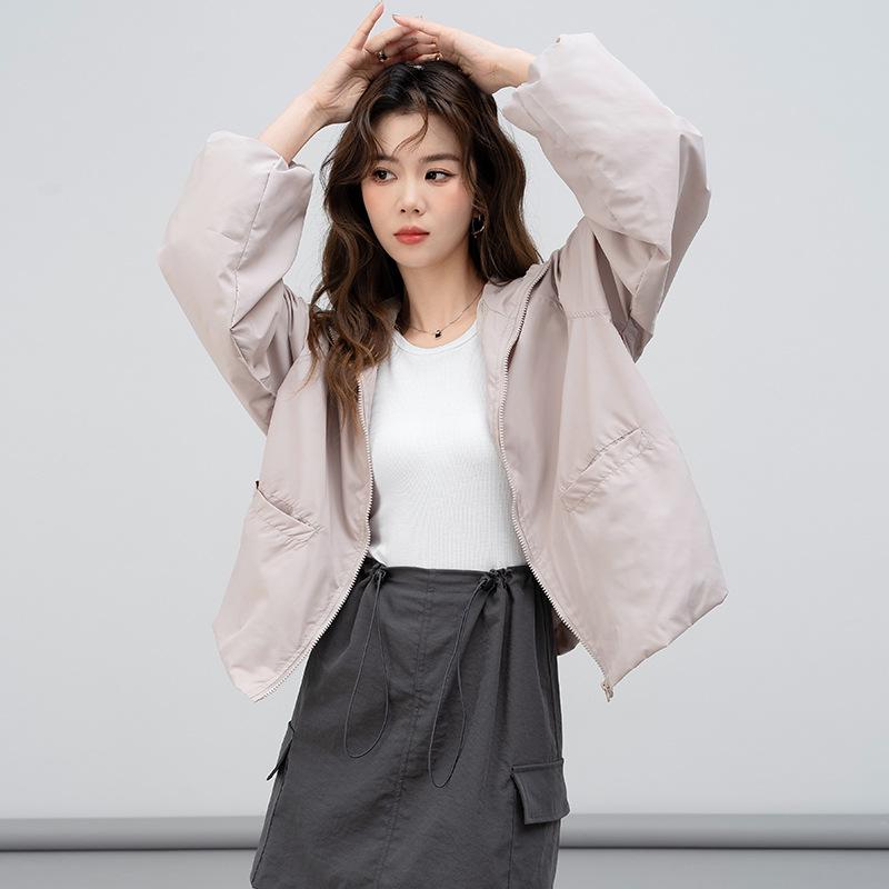 2025 Spring/Autumn Women's Hooded Petite Casual Loose Windbreaker Jacket