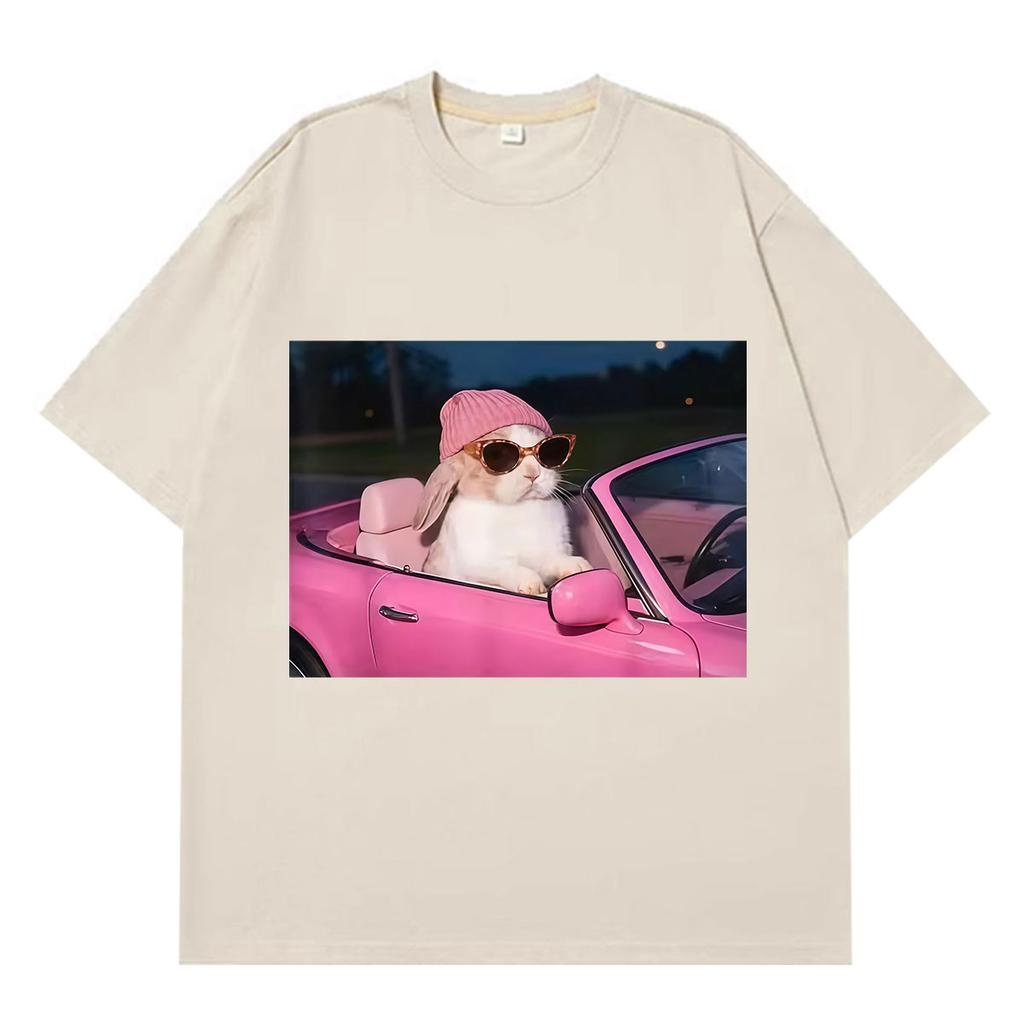 Funny Rabbit Driving Car Meme Tshirt Unisex Unisex Aesthetic Trend Tshirt Summer Shortsleeved Cotton Loose Casual Harajuku Tshirt