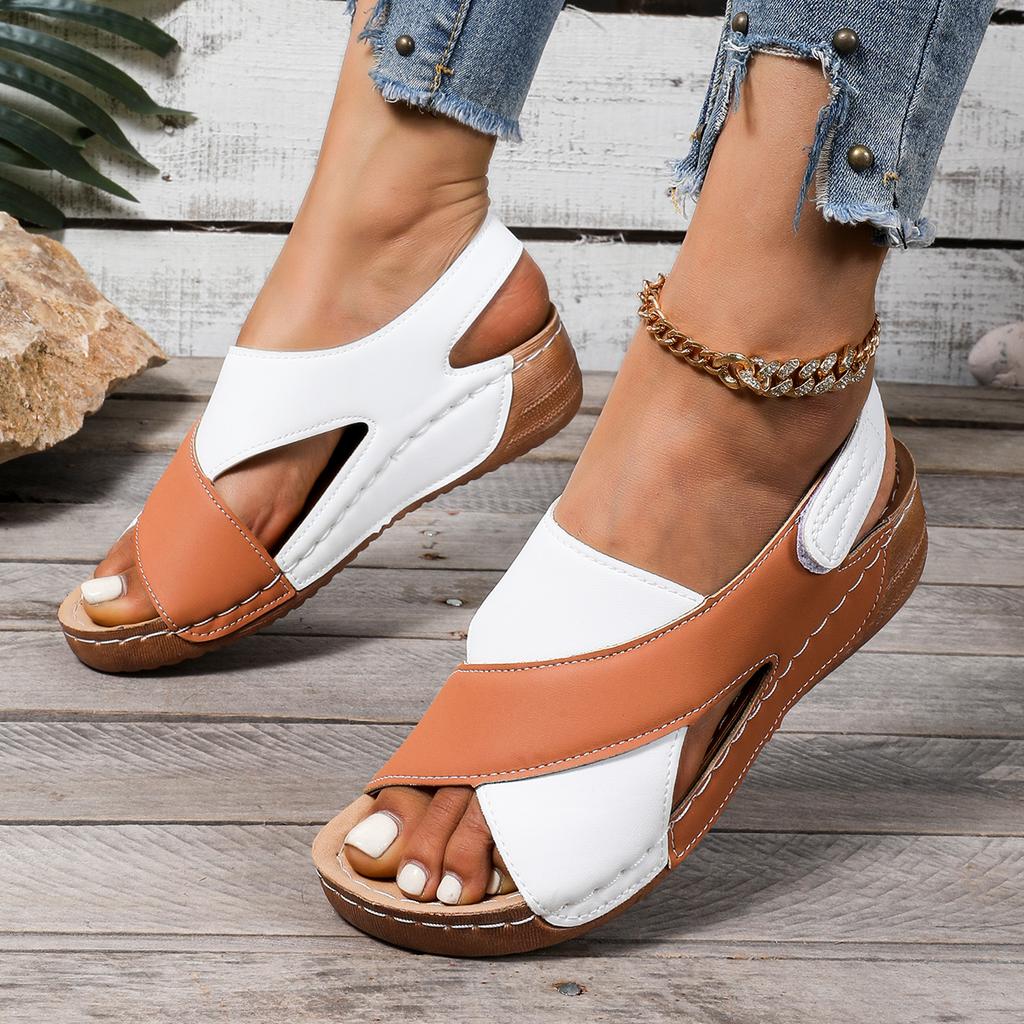 Fashion Mix Color Women Wedge Sandals Summer 2025 New Comfortable Non Slip Beach Shoes for Woman Leather Platform Roman Sandals Women