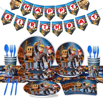 Virtuele Wereld Thema Verjaardagsfeest Set: Banner, Taarttoppers, Ballonnen, Papieren Borden