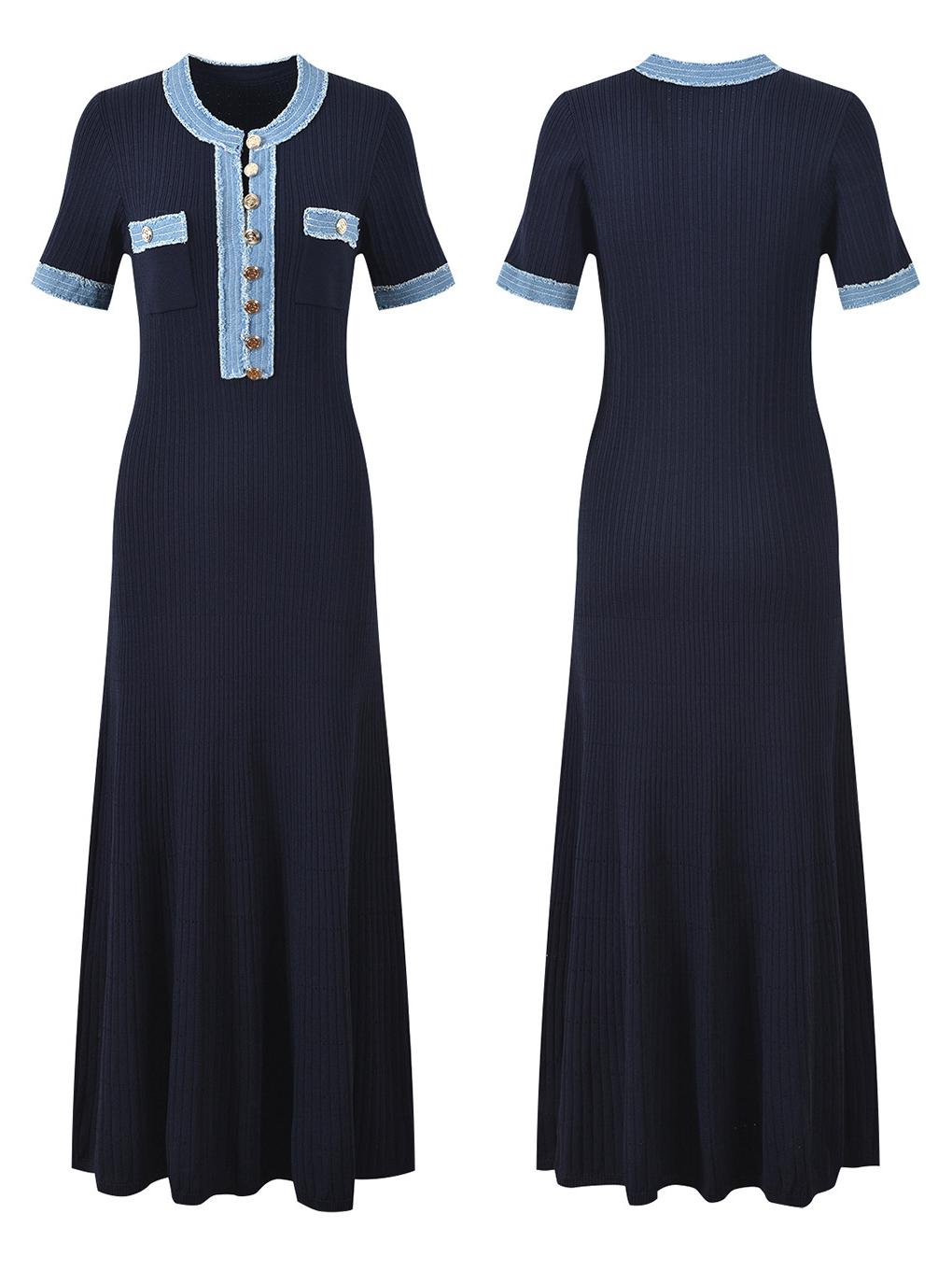 

Летнее платье миди в стиле европейских и американских знаменитостей 2025 года Medium темно-синий