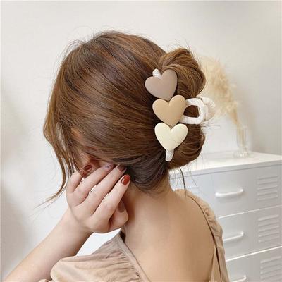 Vintage Große Khaki Kaffee Haarspangen Herzförmig Drei Herzen Haarspangen Haarclips Krabben Haarspangen Koreanischer Stil