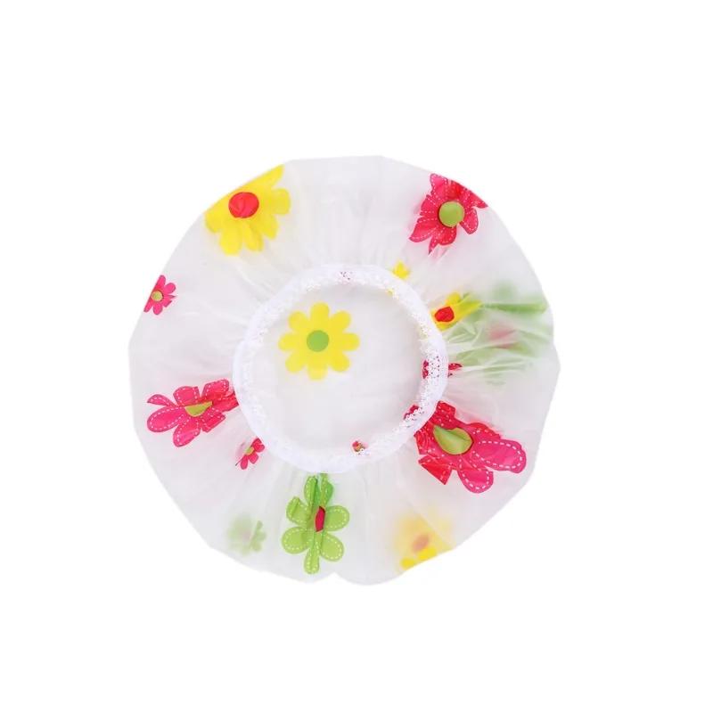 1PC Reusable PE Shower Cap - Adjustable Printed Design with Elastic Band for Spa Salon & Kitchen Oil Fume Protection Shower Cap