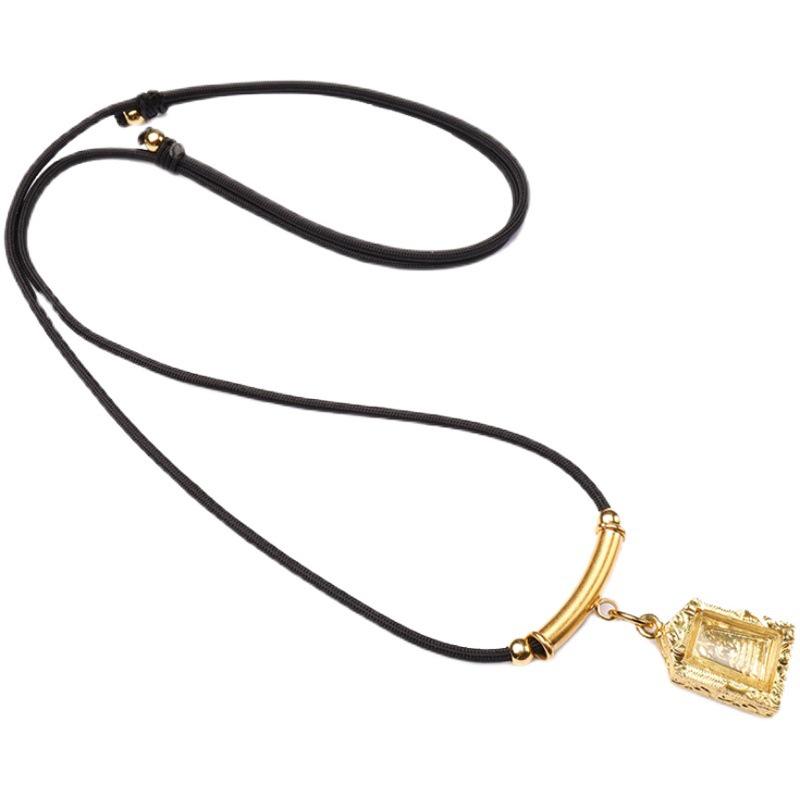 Thailand Buddha Amulet Necklace - Hypoallergenic Stainless Steel with Real Gold Plated Curved Tube Clasp