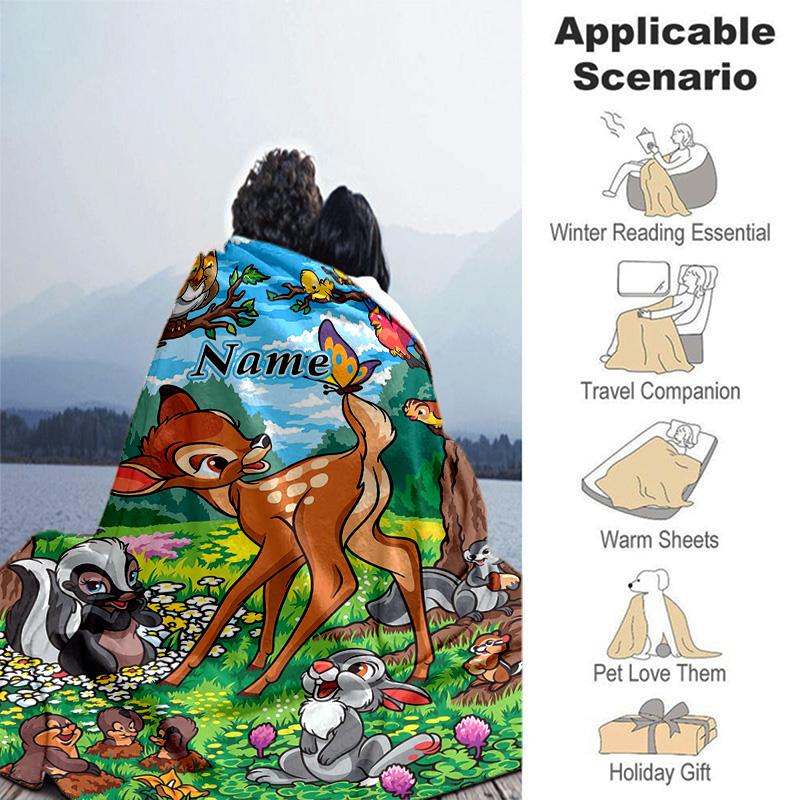 Custom 1pc Bambi Friends Adventure Blanket, Soft And Comfortable Blanket, Casual Warm, Camping Travel Blanket, Birthday Gift Q9103