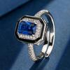 Jewelry Copper Bottom Gold-Plated Retro Simulation Blue Spinel Square Diamond Simple Wind Suit Female 6 * 8-5 * 7