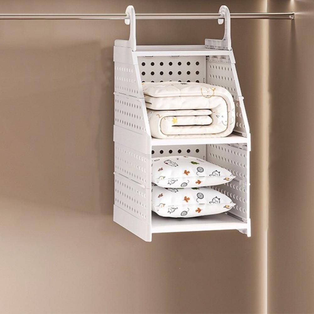 Plastic Multi-Layer Clothing Organizer Large Capacity Foldable Layered Partition Wardrobe Organizer with Hook Space Saving