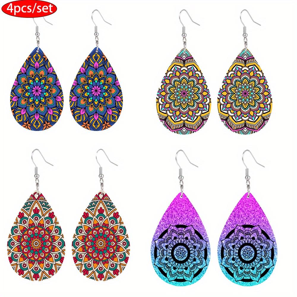 

Bohemian Style Colorful Mandala PU Leather Earrings Boho Earrings Trendy Female Earrings Elegant Fashion Earrings Christmas Gifts for Women разноцветный