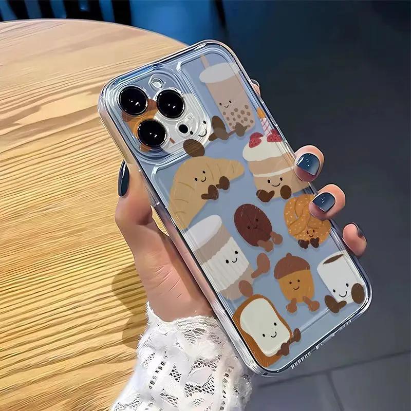 Funny Cartoon Bread Croissant Toast Phone Case For iPhone 17 16 15 11 12 14 13 Pro Max Mini X XS XR 7 8 Plus SE4 16E Cute Cover