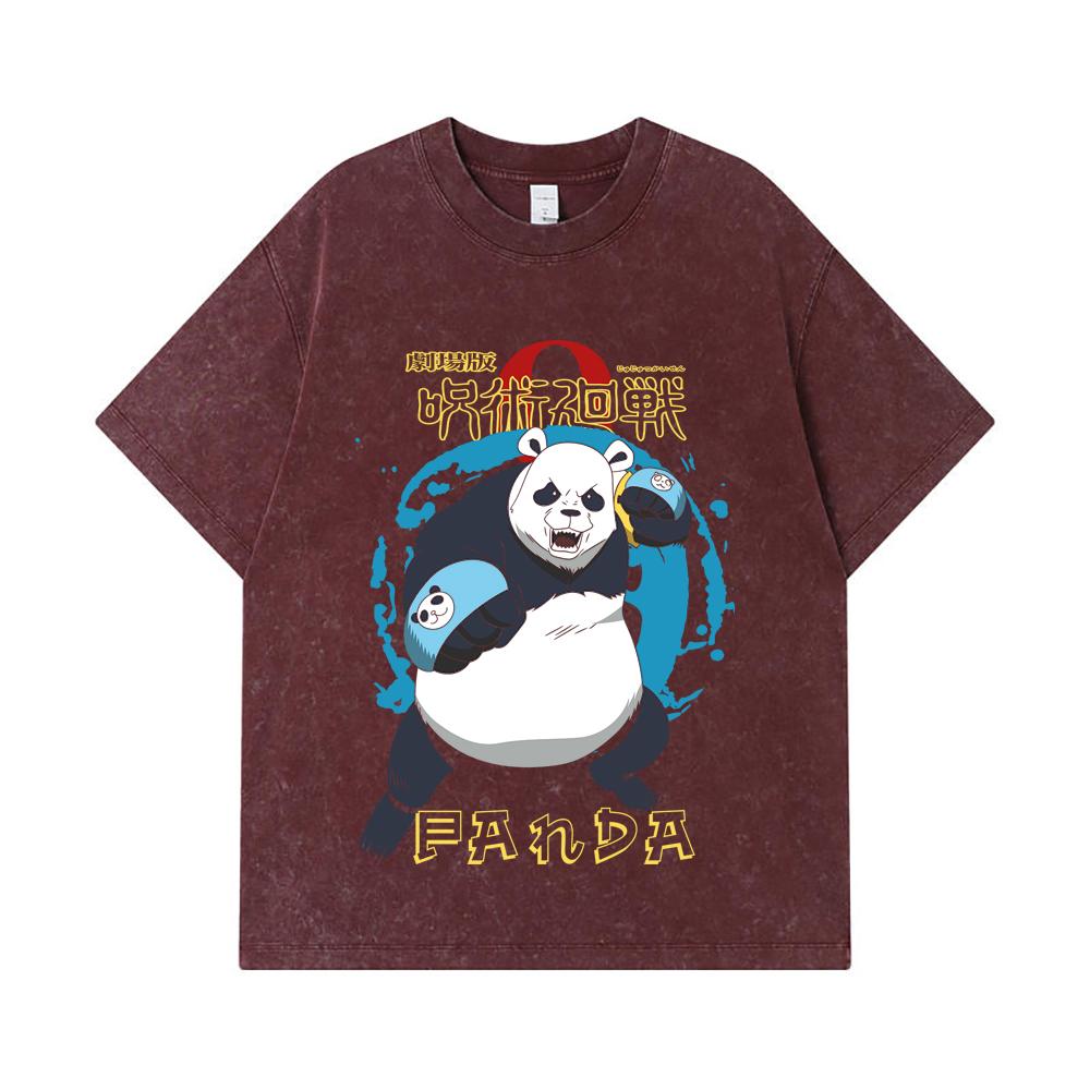 275 GSM Washed T-shirts 100% Cotton Jujutsu Kaisen V62 Panda Print Unisex Heavy Cotton T Shirt