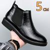 Men Plus Size 48 Genuine Leather Snake Print Elevator Chelsea Boots Mid-Calf Pointed Toe Ankle Boots 5CM Height Increasing Boots