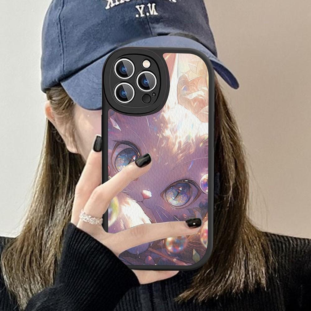 Cartoon Cute Cats Background Phone Case Hard Leather For IPhone 16 15 14 13 12 Mini 11 14 Pro Max Xs X Xr 7 8 Plus Fundas