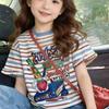 Unisex Kinder Baumwoll-Streifen-T-Shirt mit Buchstabenaufdruck - Trendiges Sommer-Kurzarm-Oberteil