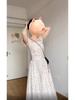 2025 Summer French Polka Dot Puff Sleeve Square Neck Long Dress for Women