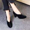 Round head high heels autumn new black round head thick heel light mouth single shoes sheepskin women