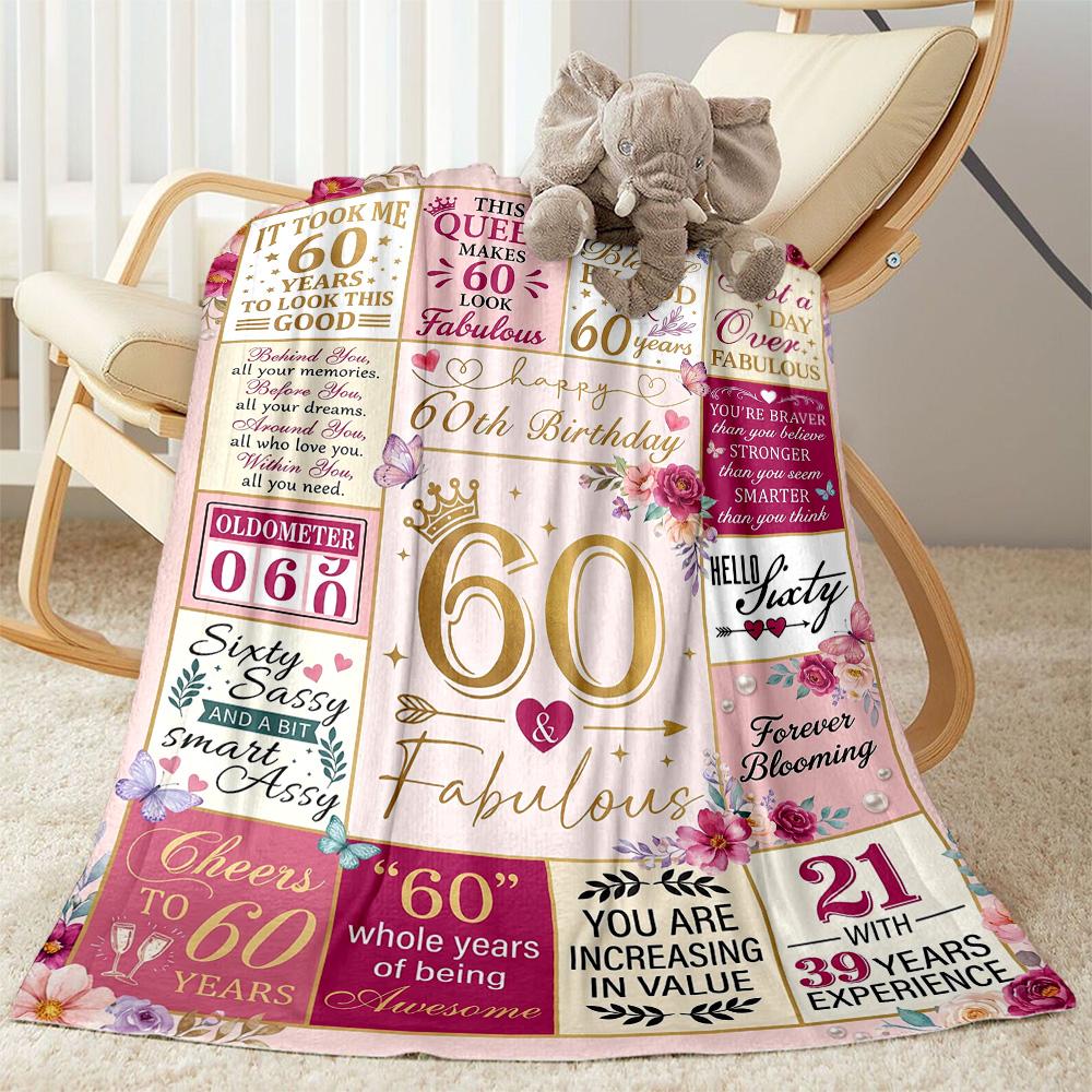 Happy 60th Birthday Celebration Flannel Blanket-Soft and Suitable for Sofas,Beds,Offices,Travel,All Seasons,Great Gift for Holidays and Birthdays.