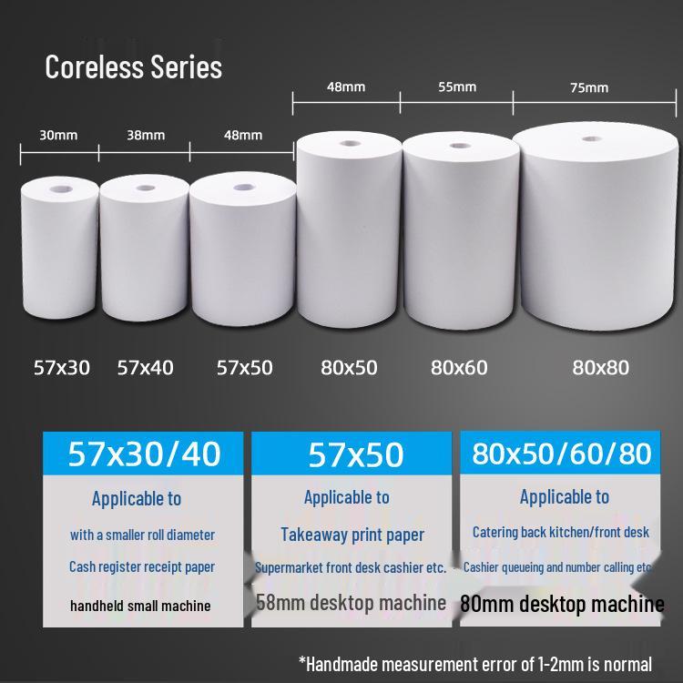 Supermarket 80mm Thermal Receipt Paper Roll, 57x40mm, 50mm Core for Restaurant and Takeout