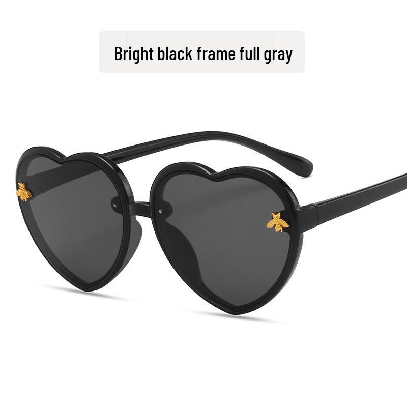 Children's Heart-Shaped Glitter Bee Sunglasses - Trendy Cartoon Style for Girls