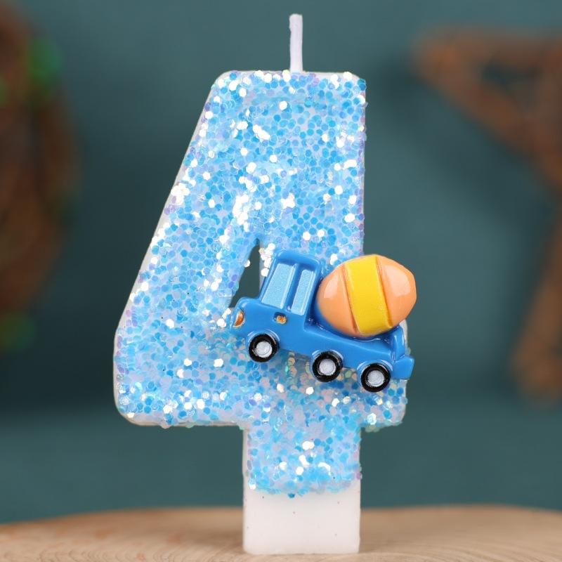 Engineering Vehicle Theme Birthday Number Candle Creative Insert Cake Decoration Handmade Number Candle 0-9