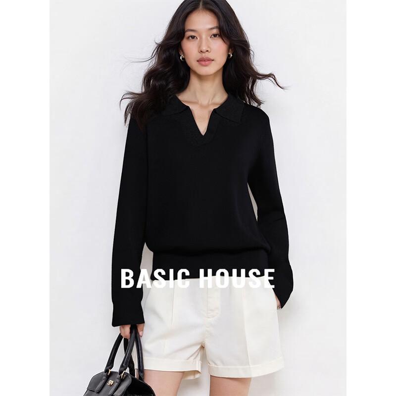 Basic House Women s V-Neck Long Sleeve Tencel Knit Top L