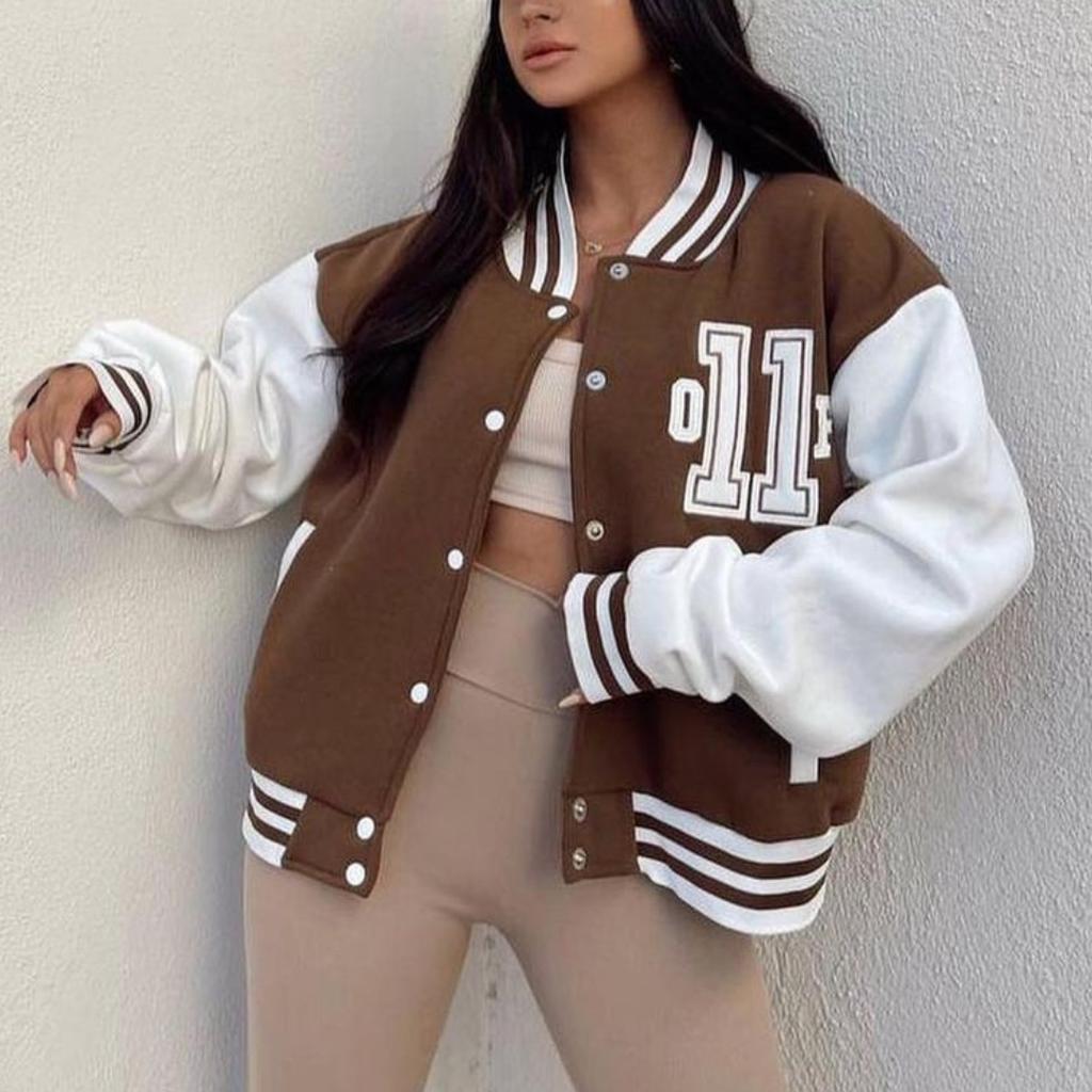 BITCED Dámská ležérní módní tištěná mikina s kapucí, tlustý top, dlouhý rukáv, baseballová uniforma