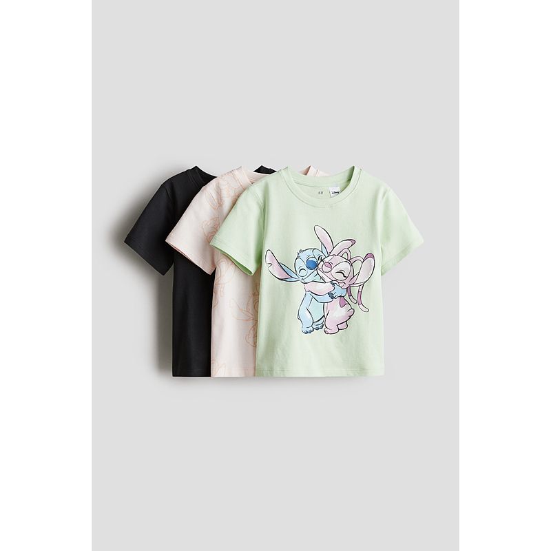 

[Серия Disney] HM Детская одежда Футболка для девочки 3 штуки Лето Новое поступление Принт круглый вырез Короткий рукав 0937175 Light green/Star Baby 150/76