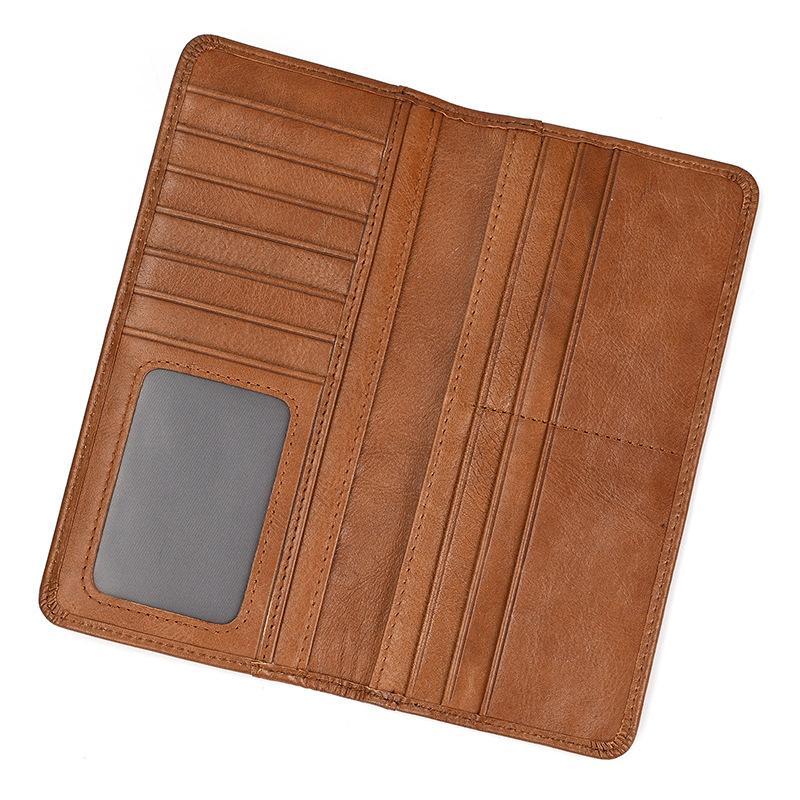 Genuine Leather Long Bifold Wallet for Men Classic Clutch Wallet with Phone Pocket Multi Card Slots Large Capacity Men Purse for Daily Use